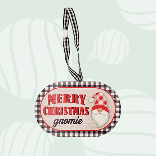 Gingham Gnome Christmas Sign- Merry Christmas Gnomie