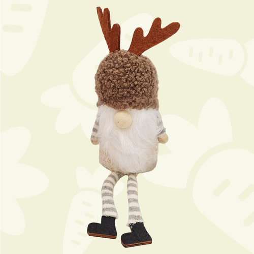 18cm Gnome With Reindeer Ears Shelf Sitter- Dark Brown