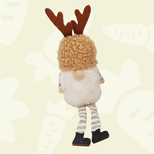 18cm Gnome With Reindeer Ears Shelf Sitter- Light Brown