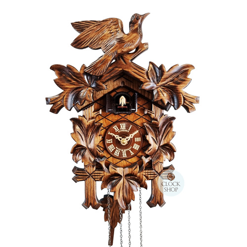 5 Leaf & Bird Battery Carved Cuckoo Clock 34cm By SCHNEIDER