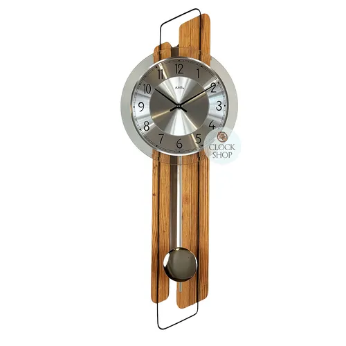 66cm Oak Pendulum Wall Clock With Silver Dial By AMS