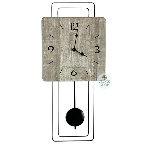 50cm Stone & Black Modern Pendulum Wall Clock With Westminster Chime By AMS