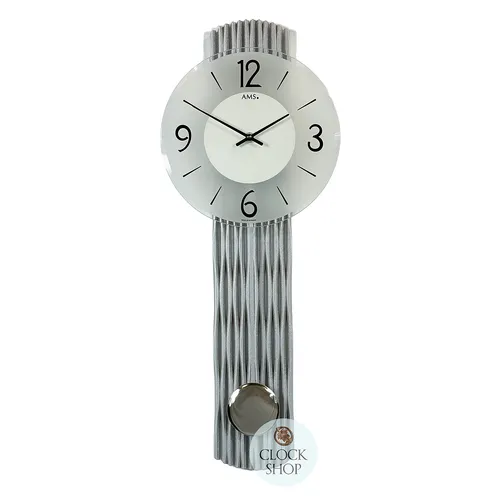 62cm White & Silver Pendulum Wall Clock With Frosted Glass Dial By AMS