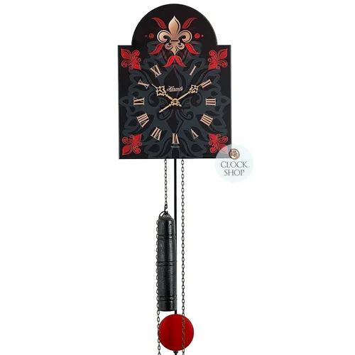 62cm Black & Red Floral Mechanical Shield Wall Clock With Bell Strike By HERMLE