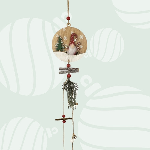 50cm Wooden Gnome Hanging Decoration- Gnome With Candy Cane