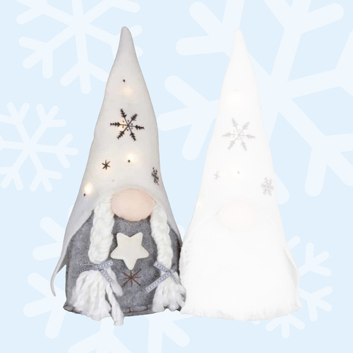 37cm Grey & White LED Christmas Gnome - Girl