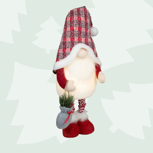 85cm LED Extendable Christmas Gnome With Tartan Hat - Red