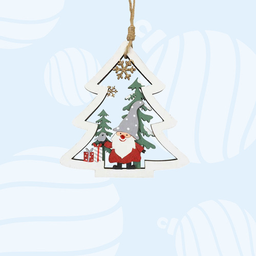 12cm Wooden Christmas Tree Hanging Decoration- White Tree