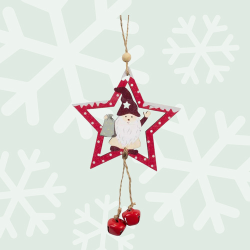 18cm Wooden Christmas Hanging Decoration- Red Star