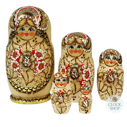 Woodburn Russian Dolls- Gold & Orange 18cm (Set Of 5)