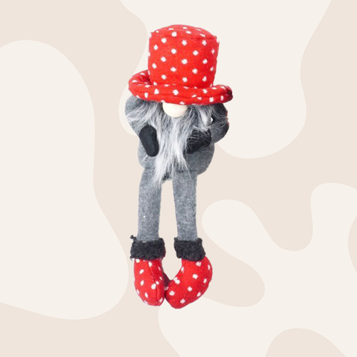 27cm Felt Gnome In Oversized Hat- Red Polka Dot Hat