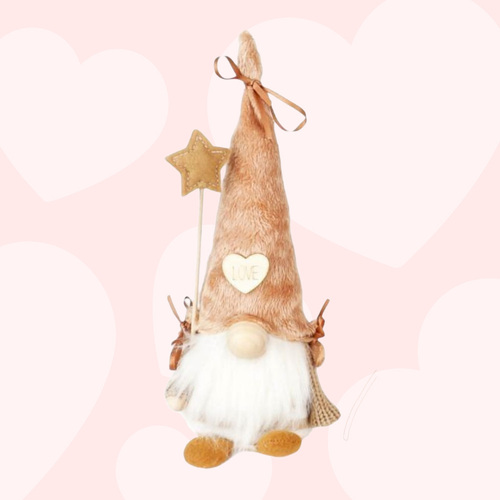 22cm Coral Felt Gnome With Fluffy Hat - Boy