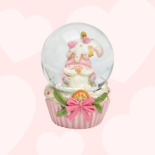 6cm Pink Cupcake Gnome Snow Globe- Boy