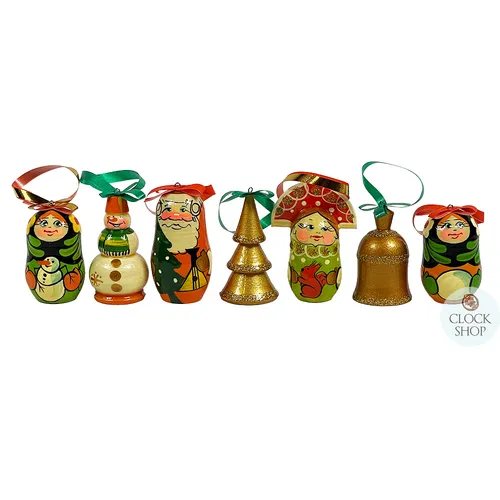 Russian Dolls Hanging Decoration- Green & Orange 6cm (Set of 7)