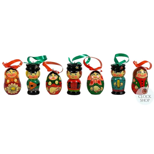 Russian Dolls Hanging Decoration- Green, Orange & Blue 6cm (Set of 7)