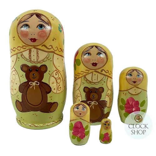 Zagorsk Country Russian Dolls With Flowers & Teddy 11cm (Set Of 5)