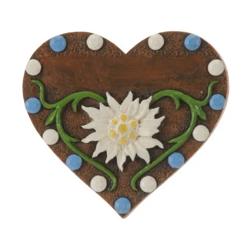 6cm Heart With Edelweiss Flower Magnet (White & Blue)