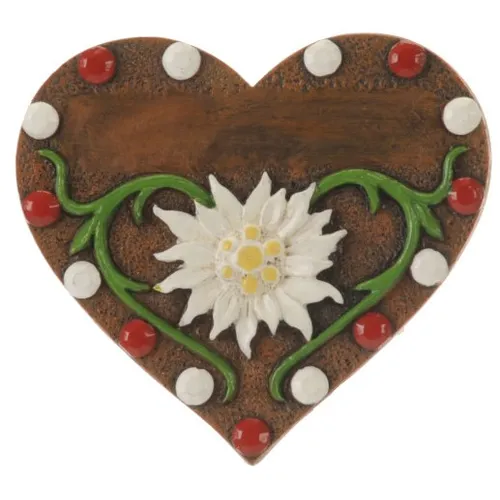 6cm Heart With Edelweiss Flower Magnet (White & Red)