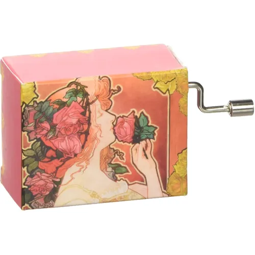 Classic Art Hand Crank Music Box- Red Art Noveau (La Vie En Rose)