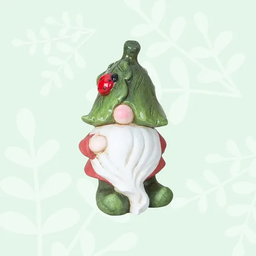 16cm Garden Gnome With Ladybird On Hat (Left)