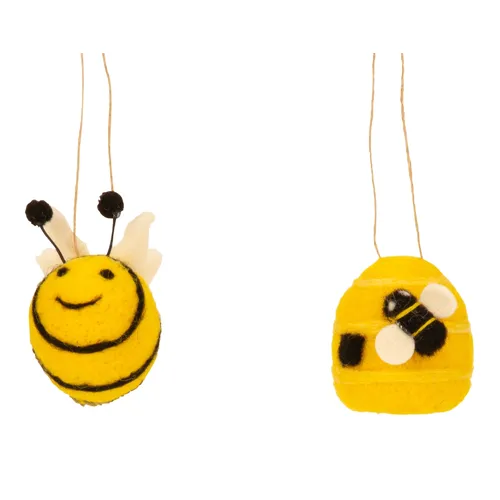 8cm Felt Bee Hanging Decoration (Set Of 6)