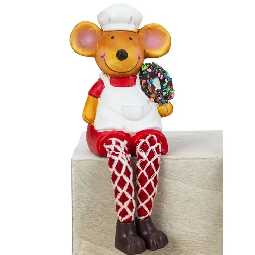 18cm Christmas Mouse Shelf Sitter With Donut