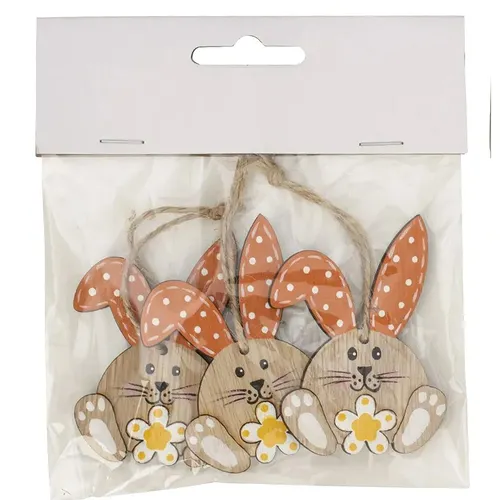 6.5cm Orange Wooden Rabbits Hanging Decoration (Set Of 3)