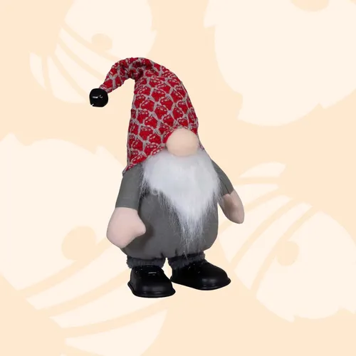 40cm Dancing Gnome In Grey Clothes & Red Hat