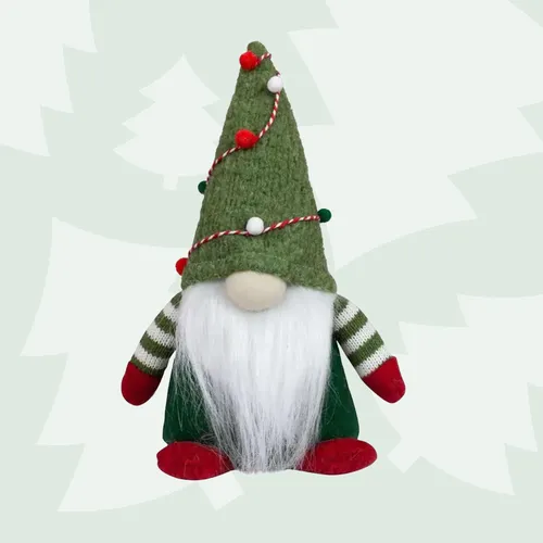 25cm Christmas Gnome With Green Hat & Stripey Clothes