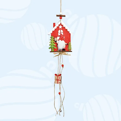 48cm Wooden Gnome House Hanging Decoration- Red House