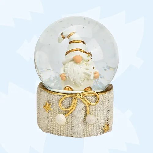 6cm White Winter Gnome Snow Globe- Stripey Hat