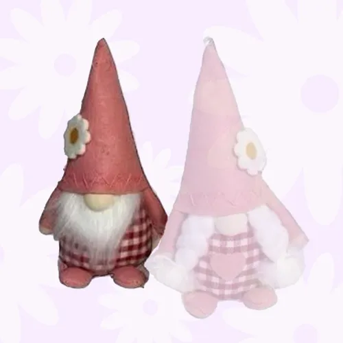 Pink Gnome With Gingham Clothing & Flower Hat- Boy