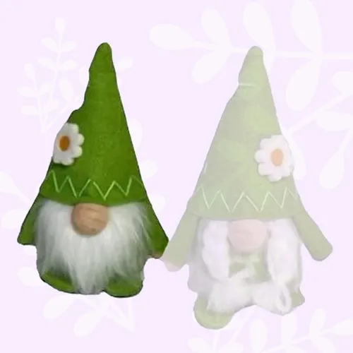 Green Gnome With Gingham Clothing & Flower Hat- Boy