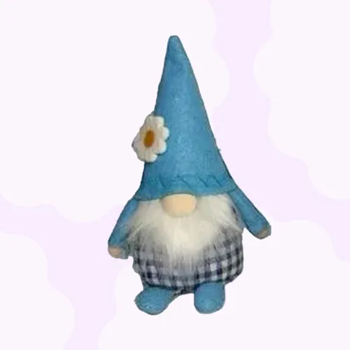 Blue Gnome With Gingham Clothing & Flower Hat- Boy