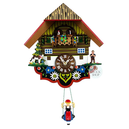 Swiss House Battery Chalet Clock With Dancers & Swinging Doll 19cm By TRENKLE