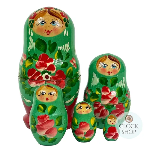 Floral Russian Dolls- Green and Red 10cm (Set Of 5)