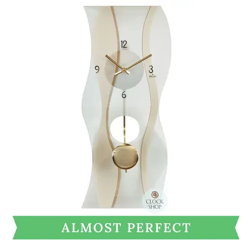 60cm Gold & Curved Glass Pendulum Wall Clock By AMS (Chipped Glass)