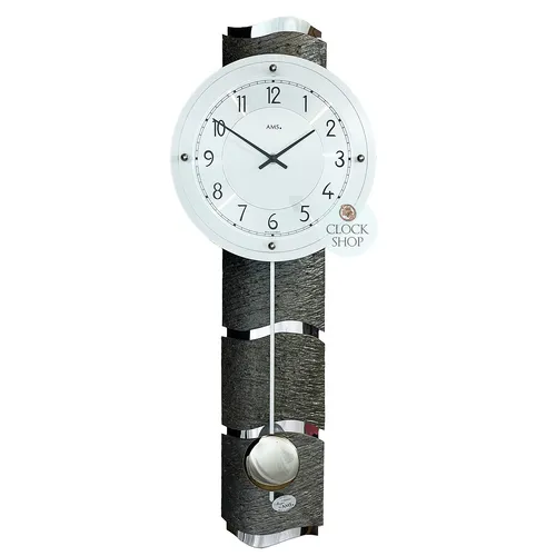 66cm Grey And Silver Pendulum Wall Clock With Silver Dial By AMS