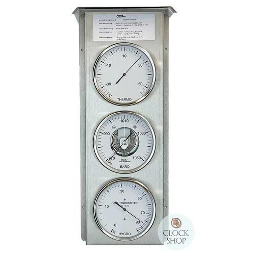 51cm Silver Outdoor Weather Station With Thermometer Barometer & Hygrometer By FISCHER