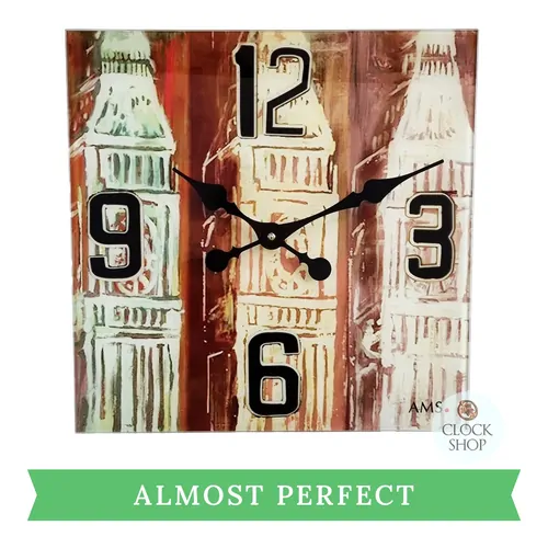 40cm Clock Tower Square Glass Wall Clock By AMS (Cosmetic Scratch)