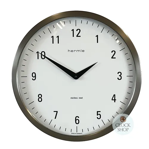 30cm Brushed Stainless White Modern Wall Clock By HERMLE