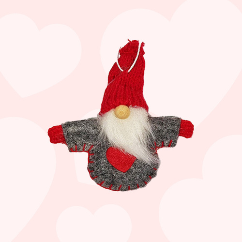 8cm Knitted Gnome Hanging Decoration- Grey Jumper