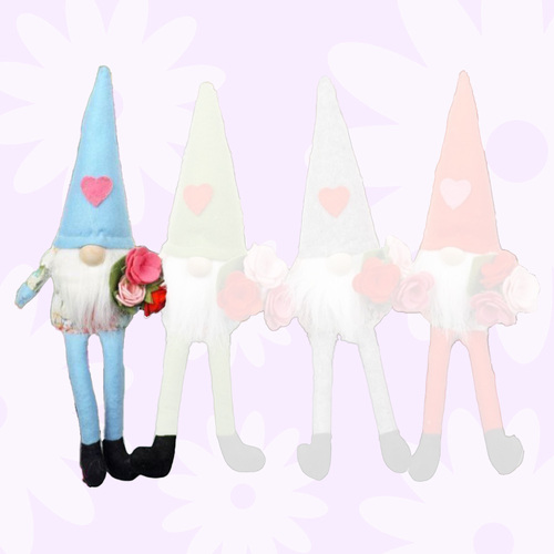 38.5cm Valentines Gnome With Roses - Blue