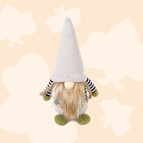 20cm Gnome With Stripey Top & Grey Hat