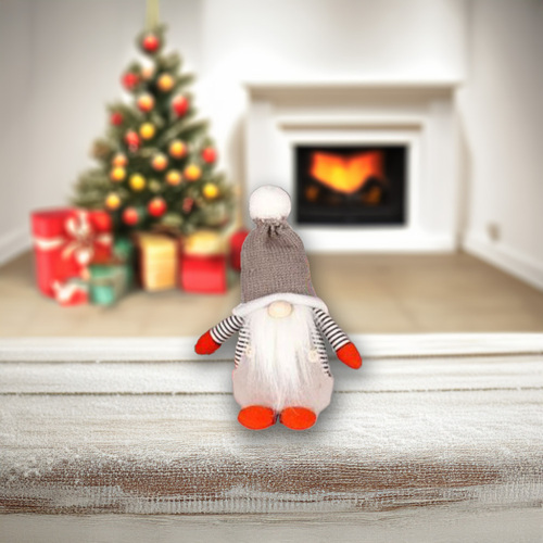 18cm Christmas Gnome With Grey Pompom Beanie