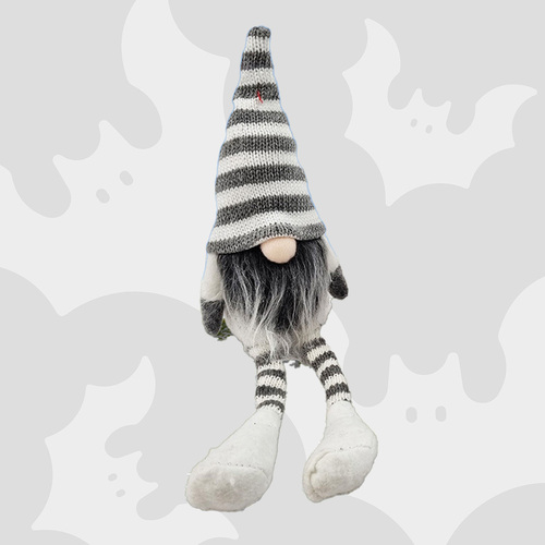 30cm White & Grey Gnome- Stripey Hat